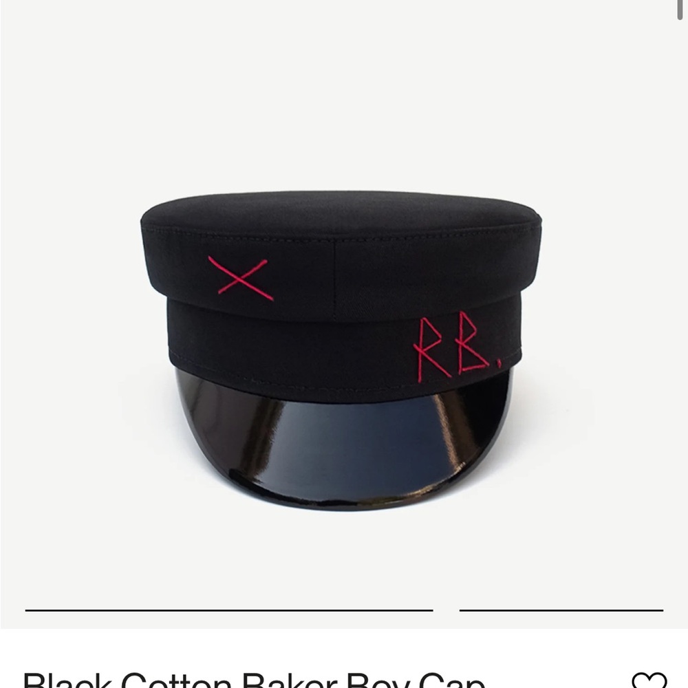 Black Baker Boy Cap with Red Embroidery